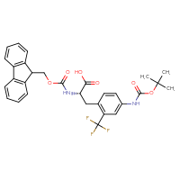 Chemical structure of (2S)-3-(4-{[(tert-butoxy)carbonyl]amino}-2-(trifluoromethyl)phenyl)-2-({[(9H-fluoren-9-yl)methoxy]carbonyl}amino)propanoic acid - CSSB20906343968