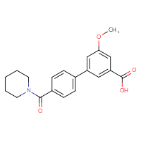 Chemical structure of 5-methoxy-4'-(piperidine-1-carbonyl)-[1,1'-biphenyl]-3-carboxylic acid - CSSB00020631657