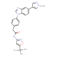Chemical structure of N-(5-tert-butyl-1,2-oxazol-3-yl)-2-{4-[5-(1-methyl-1H-pyrazol-4-yl)-1H-1,3-benzodiazol-1-yl]phenyl}acetamide - CSSB00161152494