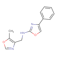 Chemical structure of N-[(5-methyl-1,3-oxazol-4-yl)methyl]-4-phenyl-1,3-oxazol-2-amine - CSSB15087706770