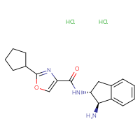 Chemical structure of N-[(1R,2R)-1-amino-2,3-dihydro-1H-inden-2-yl]-2-cyclopentyl-1,3-oxazole-4-carboxamide dihydrochloride - CSSB00161159866