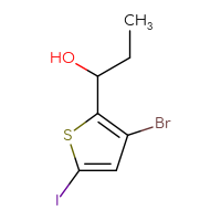 Chemical structure of 1-(3-bromo-5-iodothiophen-2-yl)propan-1-ol - CSSB21246443773