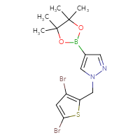 Chemical structure of 1-[(3,5-dibromothiophen-2-yl)methyl]-4-(4,4,5,5-tetramethyl-1,3,2-dioxaborolan-2-yl)-1H-pyrazole - CSSB03558420773