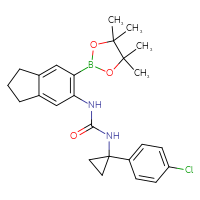 Chemical structure of 3-[1-(4-chlorophenyl)cyclopropyl]-1-[6-(4,4,5,5-tetramethyl-1,3,2-dioxaborolan-2-yl)-2,3-dihydro-1H-inden-5-yl]urea - CSSB21332136192