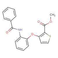 Chemical structure of methyl 3-(2-benzamidophenoxy)thiophene-2-carboxylate - CSSB00025730476
