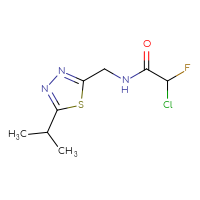 Chemical structure of 2-chloro-2-fluoro-N-{[5-(propan-2-yl)-1,3,4-thiadiazol-2-yl]methyl}acetamide - CSSB21332118534