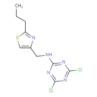 Chemical structure of 4,6-dichloro-N-[(2-propyl-1,3-thiazol-4-yl)methyl]-1,3,5-triazin-2-amine - CSSB02190633226
