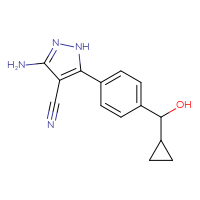 Chemical structure of 3-amino-5-{4-[cyclopropyl(hydroxy)methyl]phenyl}-1H-pyrazole-4-carbonitrile - CSSB21253042896