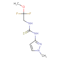 Chemical structure of 3-(2,2-difluoro-2-methoxyethyl)-1-(1-methyl-1H-pyrazol-3-yl)thiourea - CSSB21432494266
