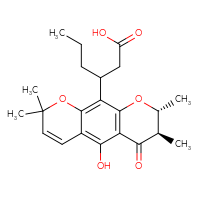 Chemical structure of 3-[(2R,3R)-5-hydroxy-2,3,8,8-tetramethyl-4-oxo-2H,3H,4H,8H-pyrano[3,2-g]chromen-10-yl]hexanoic acid - CSSB00159261707