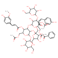 Chemical structure of 2-[(4-{[5-(acetyloxy)-6-[(acetyloxy)methyl]-3-hydroxy-4-{[3,4,5-trihydroxy-6-(hydroxymethyl)oxan-2-yl]oxy}oxan-2-yl]oxy}-6-[(acetyloxy)methyl]-5-{[3-(4-hydroxy-3-methoxyphenyl)prop-2-enoyl]oxy}-2-{[3,4,5-trihydroxy-6-(hydroxymethyl)oxan-2-yl]oxy}oxan-3-yl)oxy]-4-hydroxy-5-(hydroxymethyl)-2-({[3-(4-hydroxyphenyl)prop-2-enoyl]oxy}methyl)oxolan-3-yl benzoate - CSSB06744482939