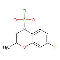 Chemical structure of 7-fluoro-2-methyl-3,4-dihydro-2H-1,4-benzoxazine-4-sulfonyl chloride - CSSB14965651937