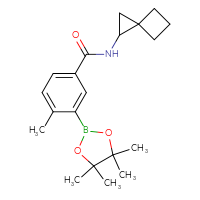 Chemical structure of 4-methyl-N-{spiro[2.3]hexan-1-yl}-3-(4,4,5,5-tetramethyl-1,3,2-dioxaborolan-2-yl)benzamide - CSSB00340074202