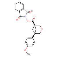 Chemical structure of 1,3-dioxo-2,3-dihydro-1H-isoindol-2-yl (1r,5r)-5-(4-methoxyphenyl)-3-oxabicyclo[3.1.1]heptane-1-carboxylate - CSSB20620696668