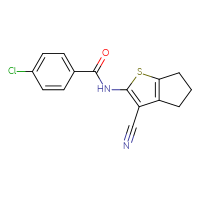 Chemical structure of 4-chloro-N-{3-cyano-4H,5H,6H-cyclopenta[b]thiophen-2-yl}benzamide - CSSB00027991006