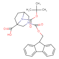Chemical structure of 8-[(tert-butoxy)carbonyl]-3-{[(9H-fluoren-9-yl)methoxy]carbonyl}-3,8-diazabicyclo[3.2.1]octane-1-carboxylic acid - CSSB02516911739