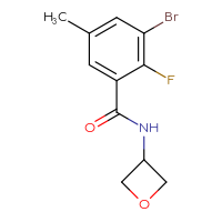 Chemical structure of 3-bromo-2-fluoro-5-methyl-N-(oxetan-3-yl)benzamide - CSSB00090535427