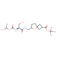 Chemical structure of tert-butyl 6-{[(2S)-3-hydroxy-2-{[(propan-2-yloxy)carbonyl]amino}propanamido]methyl}-5-oxaspiro[3.4]octane-2-carboxylate - CSSB21432537201