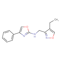 Chemical structure of N-[(4-ethyl-1,2-oxazol-3-yl)methyl]-4-phenyl-1,3-oxazol-2-amine - CSSB15189815280