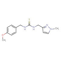 Chemical structure of 1-[(4-methoxyphenyl)methyl]-3-[(1-methyl-1H-pyrazol-3-yl)methyl]thiourea - CSSB02034777699