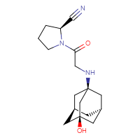Chemical structure of (2S)-1-(2-{[(1r,3s,5R,7S)-3-hydroxyadamantan-1-yl]amino}acetyl)pyrrolidine-2-carbonitrile - CSSB00015190922