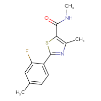 Chemical structure of 2-(2-fluoro-4-methylphenyl)-N,4-dimethyl-1,3-thiazole-5-carboxamide - CSSB02004807585