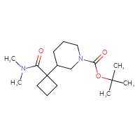 Chemical structure of tert-butyl 3-[1-(dimethylcarbamoyl)cyclobutyl]piperidine-1-carboxylate - CSSB01432920155