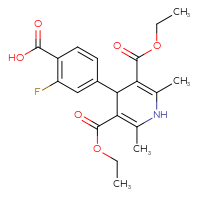 Chemical structure of 4-[3,5-bis(ethoxycarbonyl)-2,6-dimethyl-1,4-dihydropyridin-4-yl]-2-fluorobenzoic acid - CSSB20539822648