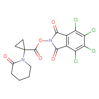Chemical structure of 4,5,6,7-tetrachloro-1,3-dioxo-2,3-dihydro-1H-isoindol-2-yl 1-(2-oxopiperidin-1-yl)cyclopropane-1-carboxylate - CSSB20270999436