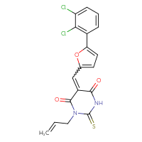 Chemical structure of 5-{[5-(2,3-dichlorophenyl)furan-2-yl]methylidene}-1-(prop-2-en-1-yl)-2-sulfanylidene-1,3-diazinane-4,6-dione - CSSB09881012004