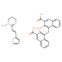 Chemical structure of 1-methyl-2-[(1E)-2-(thiophen-2-yl)ethenyl]-1,4,5,6-tetrahydropyrimidine; 4-[(3-carboxy-2-hydroxynaphthalen-1-yl)methyl]-3-hydroxynaphthalene-2-carboxylic acid - CSSB00016994887