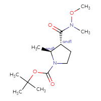 Chemical structure of rac-tert-butyl (2R,3S)-3-[methoxy(methyl)carbamoyl]-2-methylpyrrolidine-1-carboxylate - CSSB21291564184