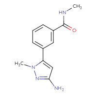 Chemical structure of 3-(3-amino-1-methyl-1H-pyrazol-5-yl)-N-methylbenzamide - CSSB06584422765
