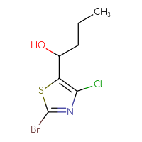 Chemical structure of 1-(2-bromo-4-chloro-1,3-thiazol-5-yl)butan-1-ol - CSSB21246456899