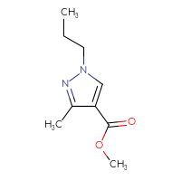 Chemical structure of methyl 3-methyl-1-propyl-1H-pyrazole-4-carboxylate - CSSB01990987136