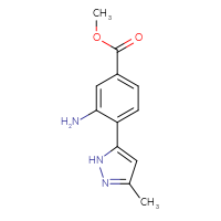 Chemical structure of methyl 3-amino-4-(3-methyl-1H-pyrazol-5-yl)benzoate - CSSB03567391529