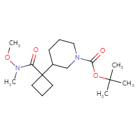Chemical structure of tert-butyl 3-{1-[methoxy(methyl)carbamoyl]cyclobutyl}piperidine-1-carboxylate - CSSB01395048406