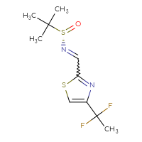 Chemical structure of (S)-N-{[4-(1,1-difluoroethyl)-1,3-thiazol-2-yl]methylidene}-2-methylpropane-2-sulfinamide - CSSB02525458225