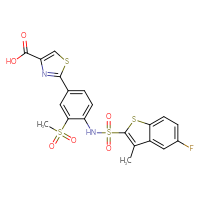 Chemical structure of 2-[4-(5-fluoro-3-methyl-1-benzothiophene-2-sulfonamido)-3-methanesulfonylphenyl]-1,3-thiazole-4-carboxylic acid - CSSB02515421059