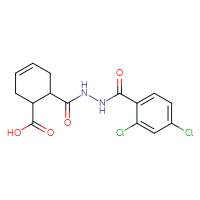 Chemical structure of 6-{[(2,4-dichlorophenyl)formohydrazido]carbonyl}cyclohex-3-ene-1-carboxylic acid - CSSB02125603552