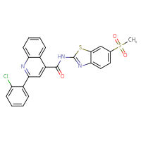 Chemical structure of 2-(2-chlorophenyl)-N-(6-methanesulfonyl-1,3-benzothiazol-2-yl)quinoline-4-carboxamide - CSSB00027989637