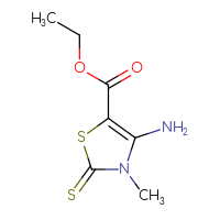 Chemical structure of ethyl 4-amino-3-methyl-2-sulfanylidene-2,3-dihydro-1,3-thiazole-5-carboxylate - CSSB00010006194