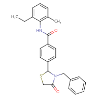 Chemical structure of 4-(3-benzyl-4-oxo-1,3-thiazolidin-2-yl)-N-(2-ethyl-6-methylphenyl)benzamide - CSSB00121693574