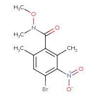 Chemical structure of 4-bromo-N-methoxy-N,2,6-trimethyl-3-nitrobenzamide - CSSB21151591282