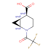 Chemical structure of rac-(1R,5R,6R)-2-(2,2,2-trifluoroacetyl)-2-azabicyclo[4.1.0]heptane-5-carboxylic acid - CSSB20620682185