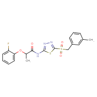 Chemical structure of 2-(2-fluorophenoxy)-N-{5-[(3-methylphenyl)methanesulfonyl]-1,3,4-thiadiazol-2-yl}propanamide - CSSB00121610894
