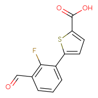 Chemical structure of 5-(2-fluoro-3-formylphenyl)thiophene-2-carboxylic acid - CSSB00102674701