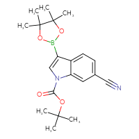 Chemical structure of tert-butyl 6-cyano-3-(4,4,5,5-tetramethyl-1,3,2-dioxaborolan-2-yl)-1H-indole-1-carboxylate - CSSB00010193833
