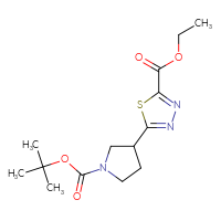 Chemical structure of ethyl 5-{1-[(tert-butoxy)carbonyl]pyrrolidin-3-yl}-1,3,4-thiadiazole-2-carboxylate - CSSB02485491051
