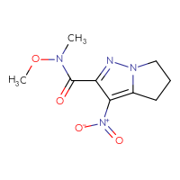Chemical structure of N-methoxy-N-methyl-3-nitro-4H,5H,6H-pyrrolo[1,2-b]pyrazole-2-carboxamide - CSSB20943604290